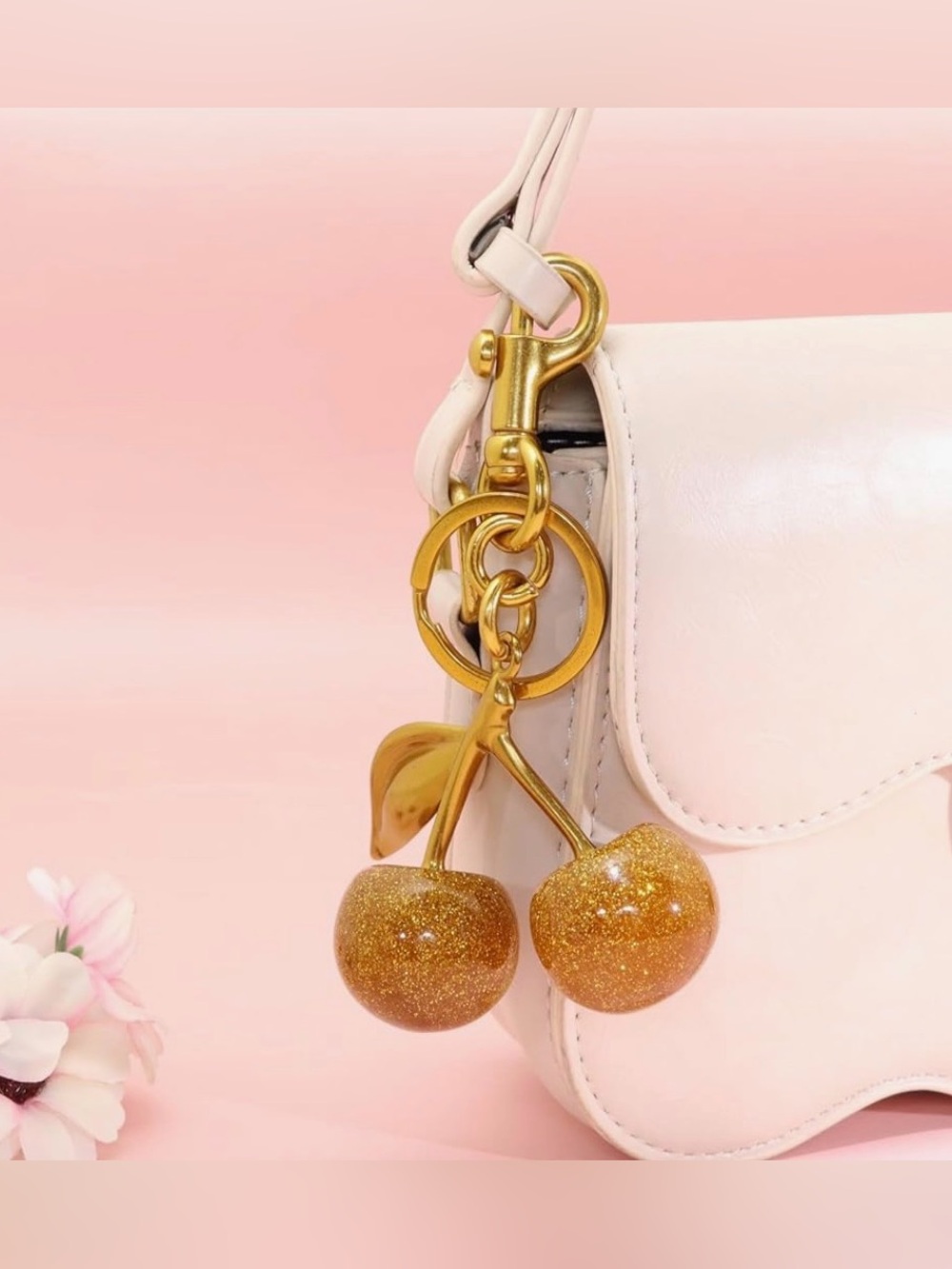 nOir Jewelry Gold Glitter Cherry Bag Charm/Keychain-nOir Pink & White Scrunchies - Picture 5 of 7